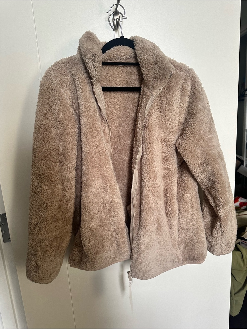 Uniqlo Plush Teddy Faux Fur Jacket - Taupe/brown - size large